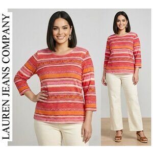 (3 for $30) LAUREN by RALPH LAUREN, Pink and orange striped pullover sweater